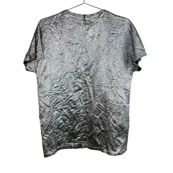 CEDRIC CHARLIER Metallic Silver Short Sleeve Silk Blend Top - Picture 3 of 9